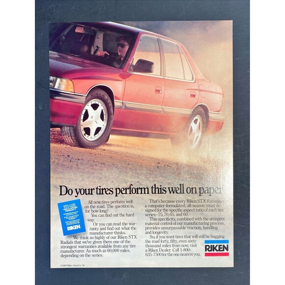 Riken STX Radial Tires "Computer formulated Tread Design" Vintage Print Ad 1989 - Picture 3 of 3